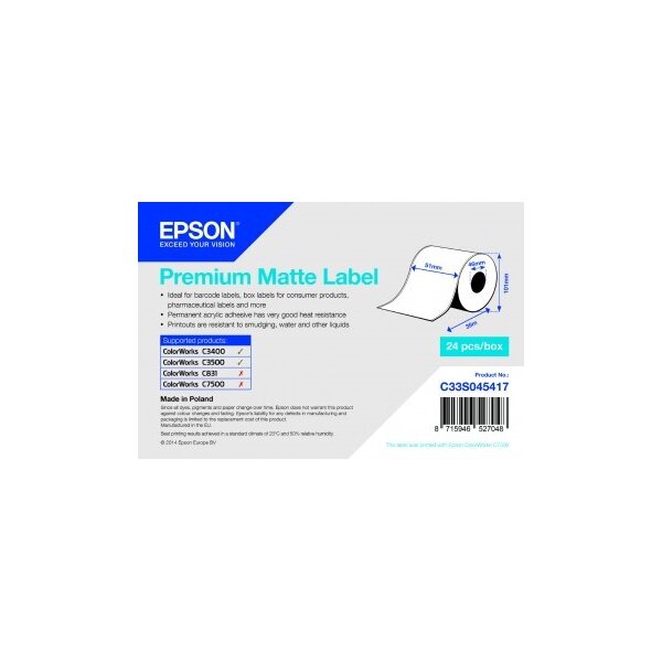 Premium Matte Label - Continuous Roll: 51mm x 35m