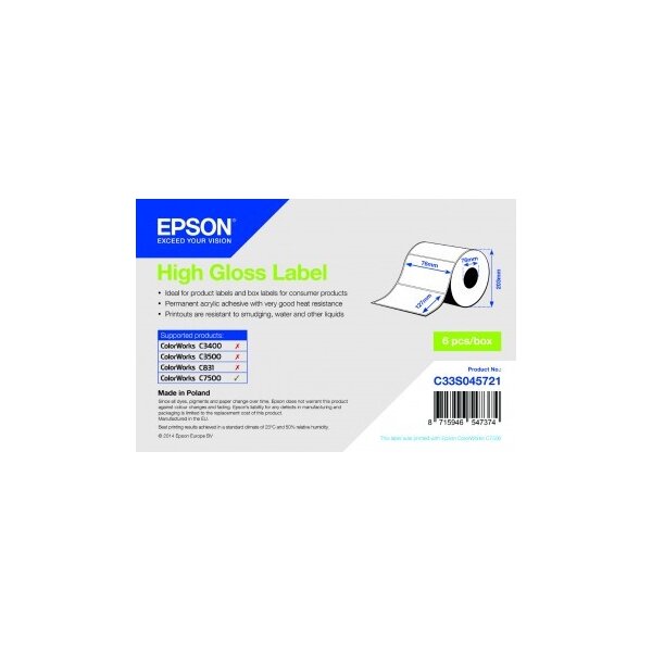 High Gloss Label - Die-cut Roll: 76mm x 127mm, 960 labels