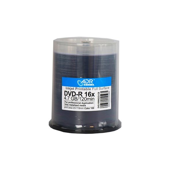 DVD-Rohlinge ADR Media bedruckbar InkJet wei&szlig; 120min./4,7 GB, 16x, vollfl&auml;chig,100er Spindel