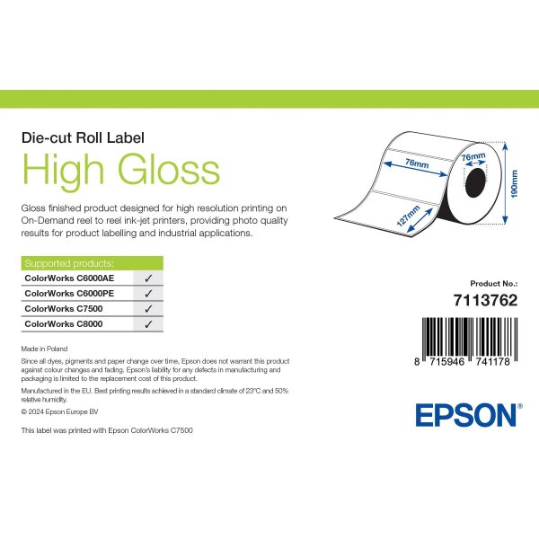 High Gloss Label - Die-cut Roll: 76mm x 127mm, 960 labels